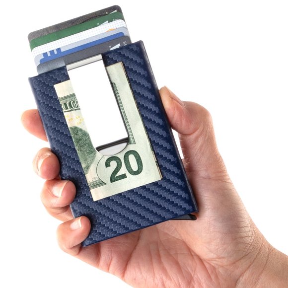 SLIM Aluminum Clip Automatic Pop Up Wallet Carbon Fiber (Black) - Picture 1 of 5